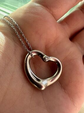 Tiffany & Co Elsa Peretti Open Heart Diamond Necklace 925 Sterling Silver